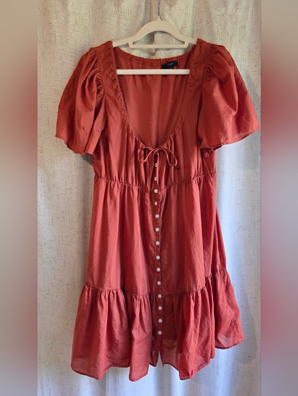 J.Crew Rust Orange Cotton Voile Tiered Button-Up Beach Dress Cover-Up Size M